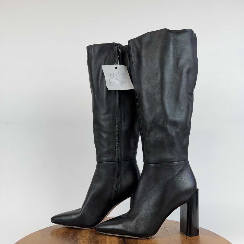 Womens Vince Pilar Black Leather Knee High Heeled Riding Boots Size 7 M WC GUC - Picture 2 of 9